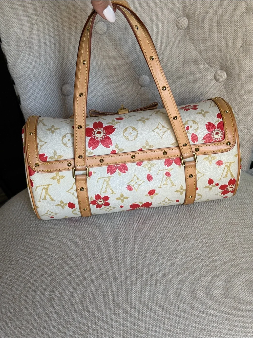 Louis Vuitton Cherry Blossom Papillon Takashi Murakami White Monogram Bag Rare